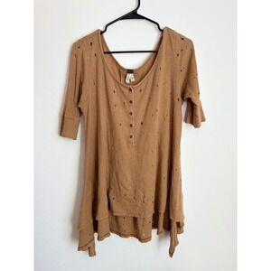 We The Free Distressed Linen Tunic Flowy‎ Boho Indie Cottagecore Scandi Western
